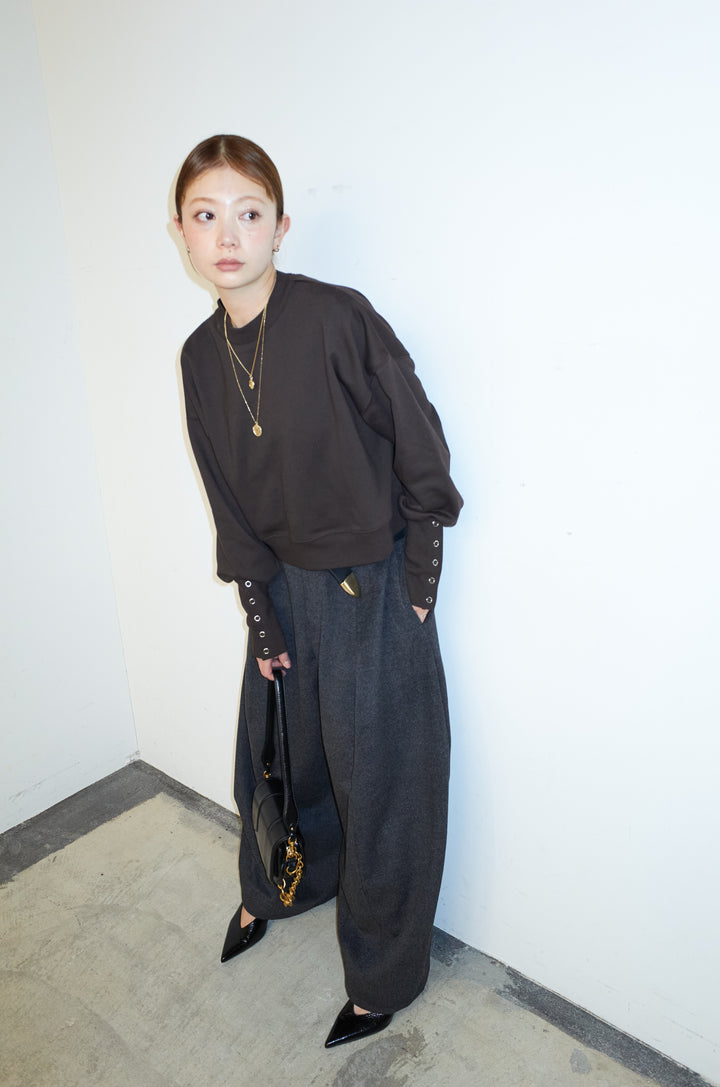 [予約/SET]バックオープン裏毛PO+ウールタッチカーブワイドパンツ(2set)