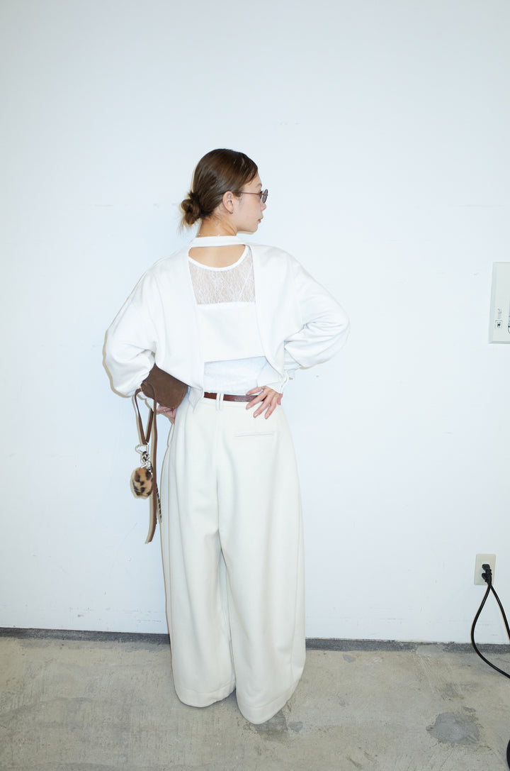 [予約/SET]バックオープン裏毛PO+ウールタッチカーブワイドパンツ(2set)