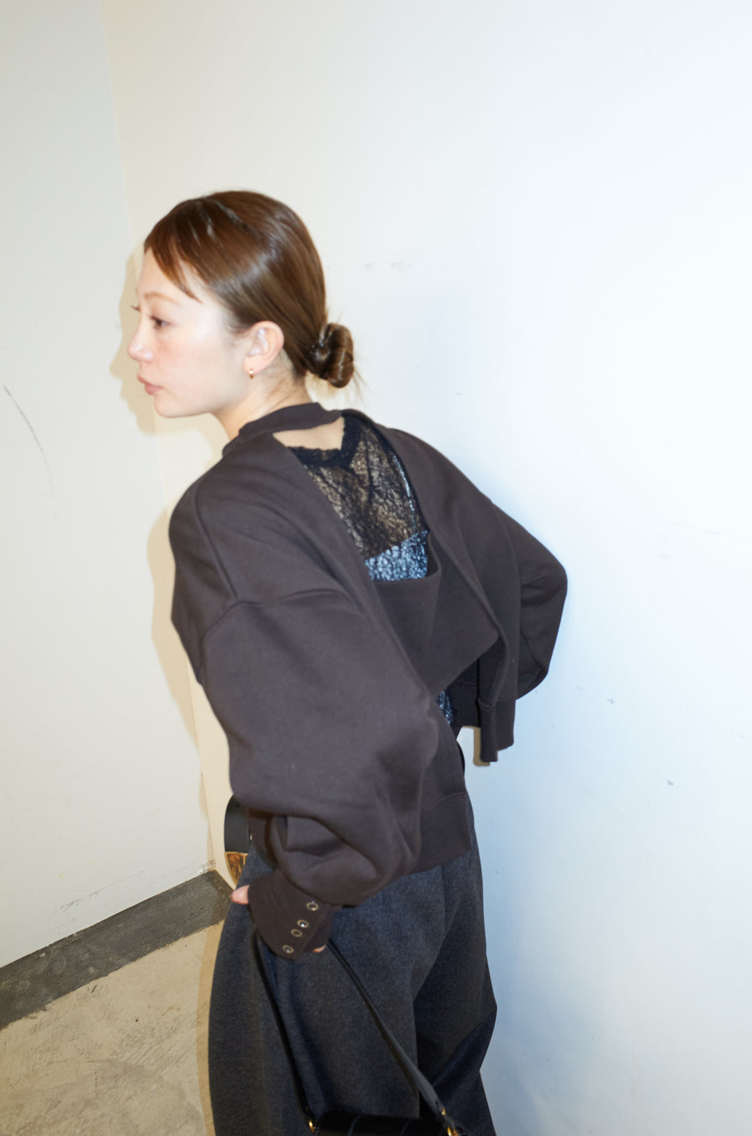 [予約/SET]バックオープン裏毛PO+ウールタッチカーブワイドパンツ(2set)