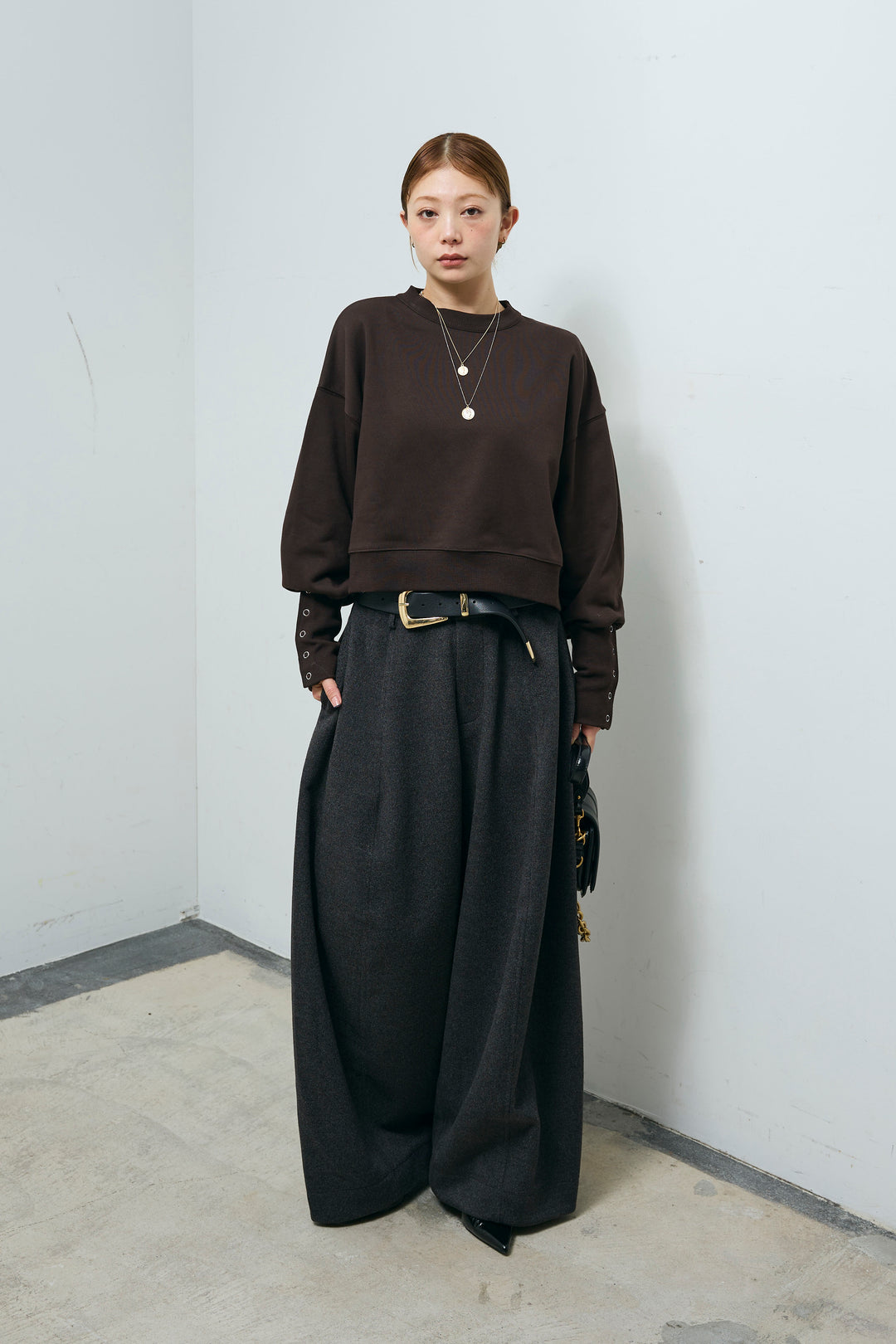 [予約/SET]バックオープン裏毛PO+ウールタッチカーブワイドパンツ(2set)