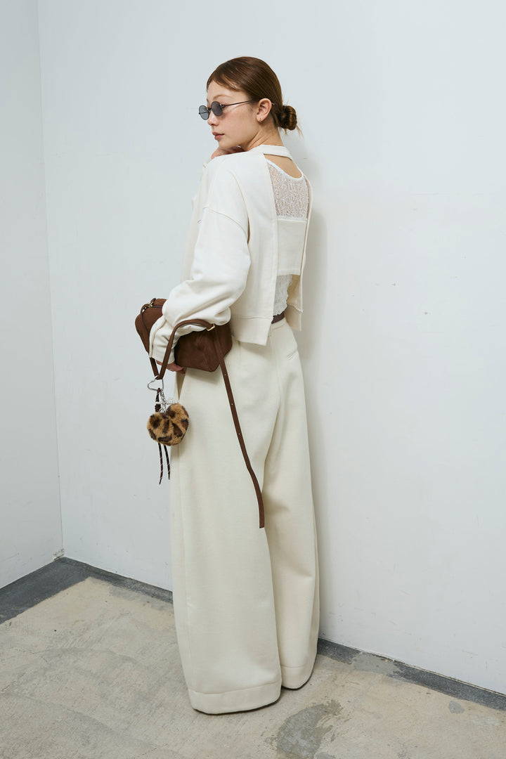 [予約/SET]バックオープン裏毛PO+ウールタッチカーブワイドパンツ(2set)