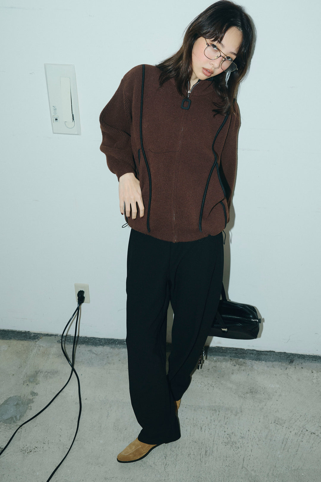 [予約/SET]パイピングハイネックブルゾン+裏起毛ポンチカーブパンツ (2set)