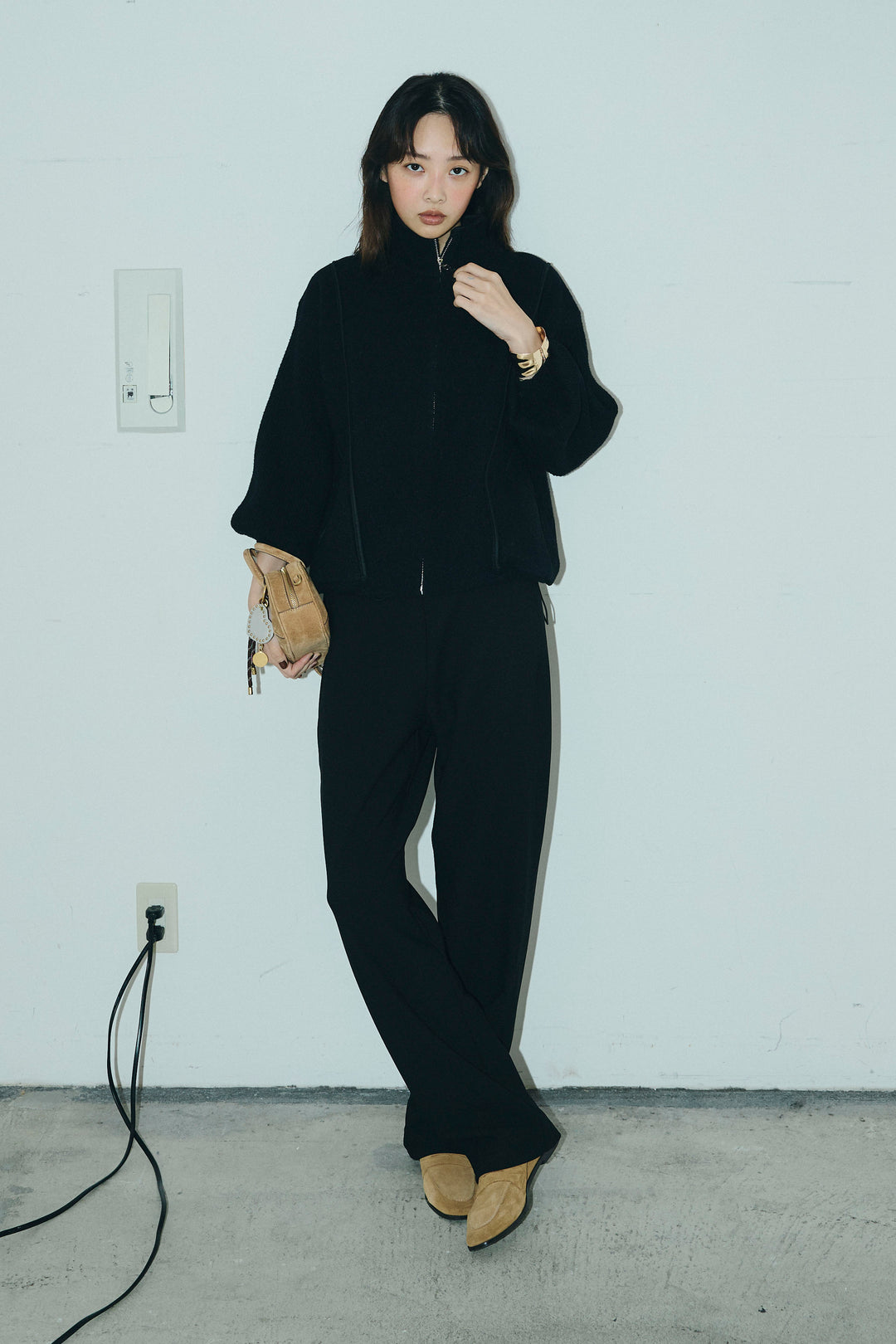 [予約/SET]パイピングハイネックブルゾン+裏起毛ポンチカーブパンツ (2set)