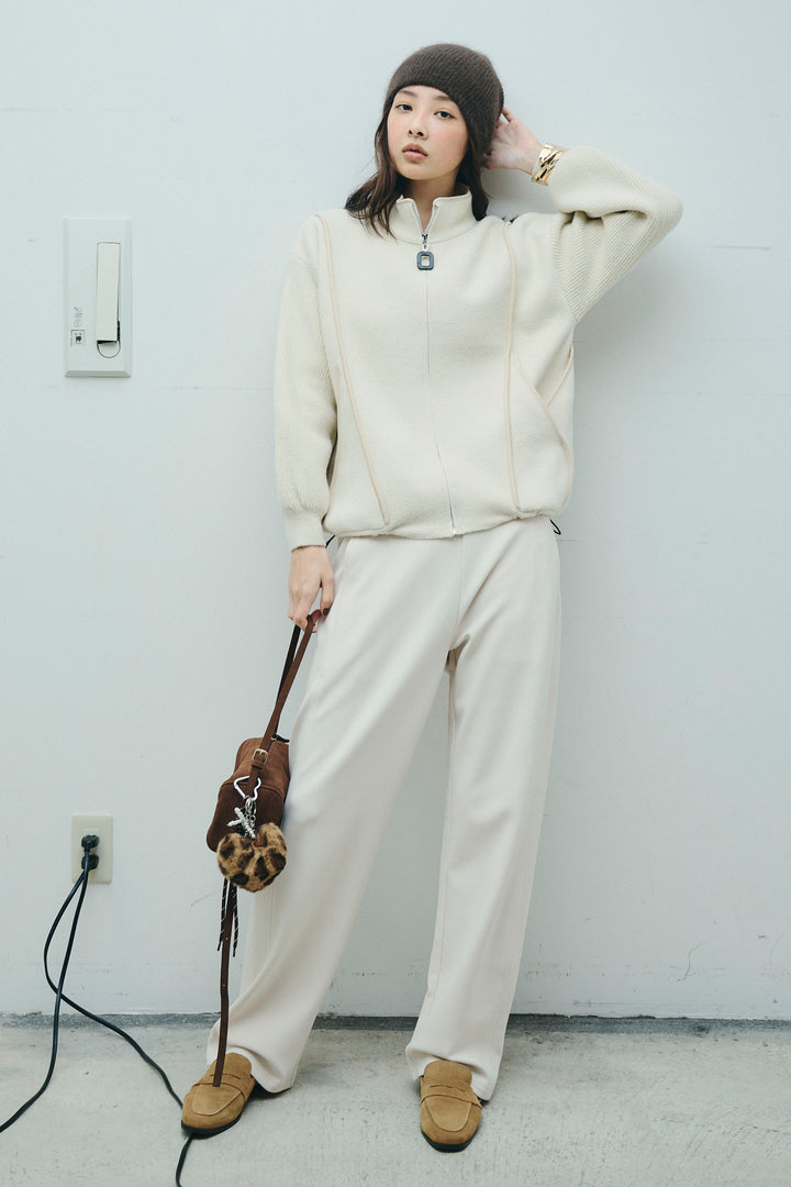 [予約/SET]パイピングハイネックブルゾン+裏起毛ポンチカーブパンツ (2set)