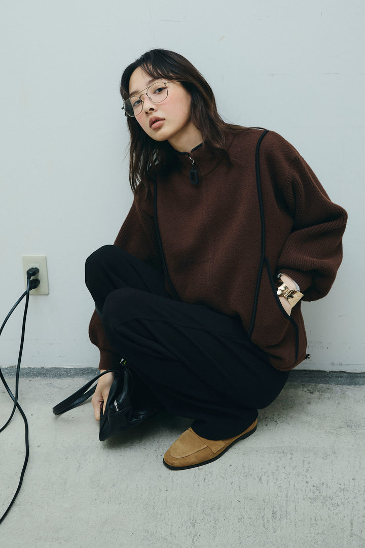 [予約/SET]パイピングハイネックブルゾン+裏起毛ポンチカーブパンツ (2set)