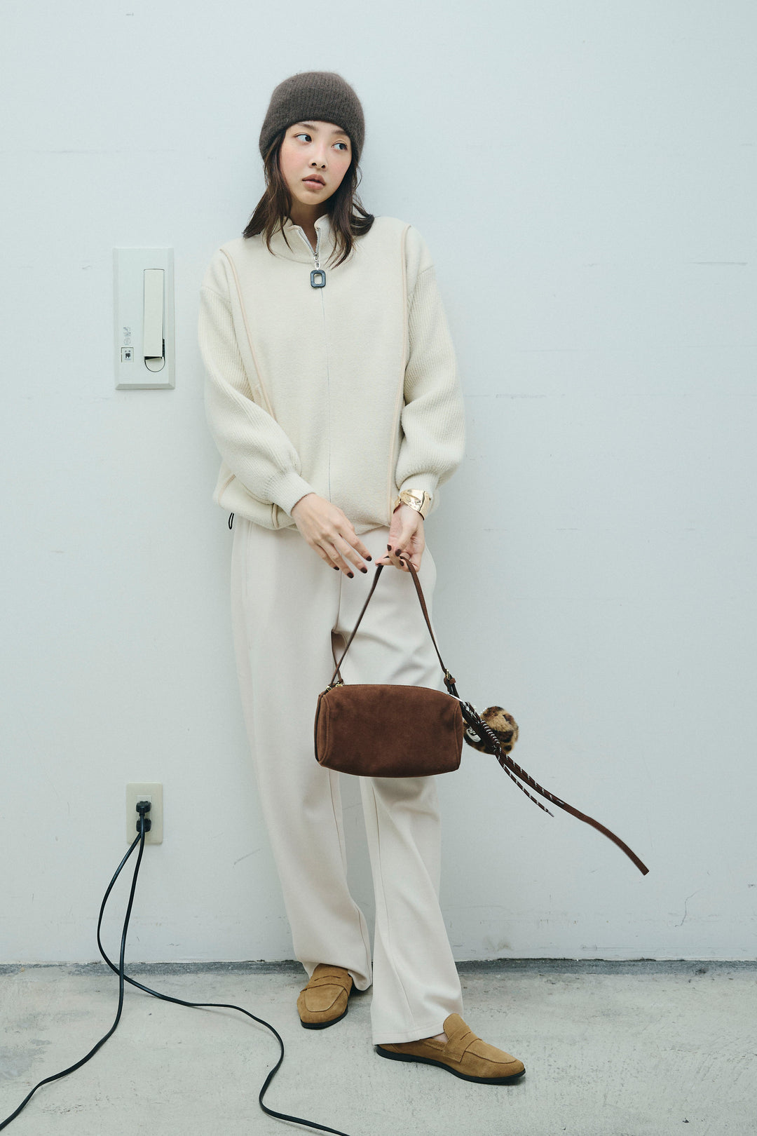 [予約/SET]パイピングハイネックブルゾン+裏起毛ポンチカーブパンツ (2set)