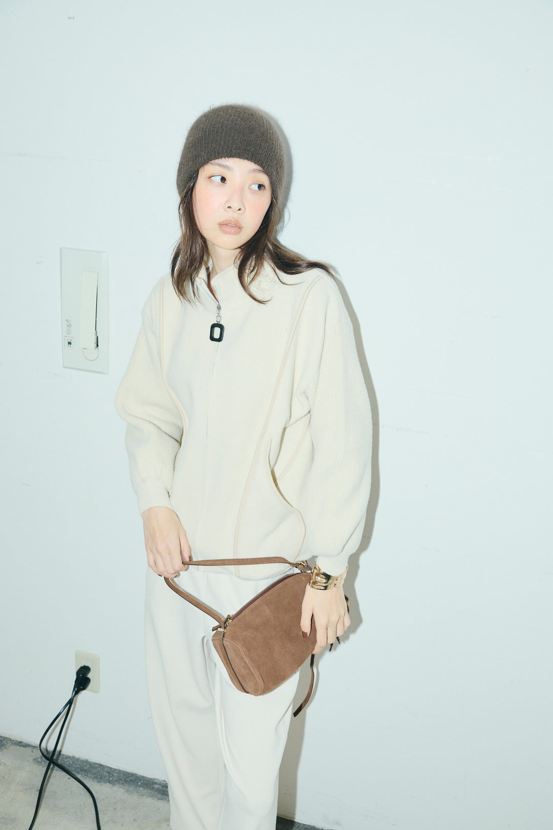 [予約/SET]パイピングハイネックブルゾン+裏起毛ポンチカーブパンツ (2set)