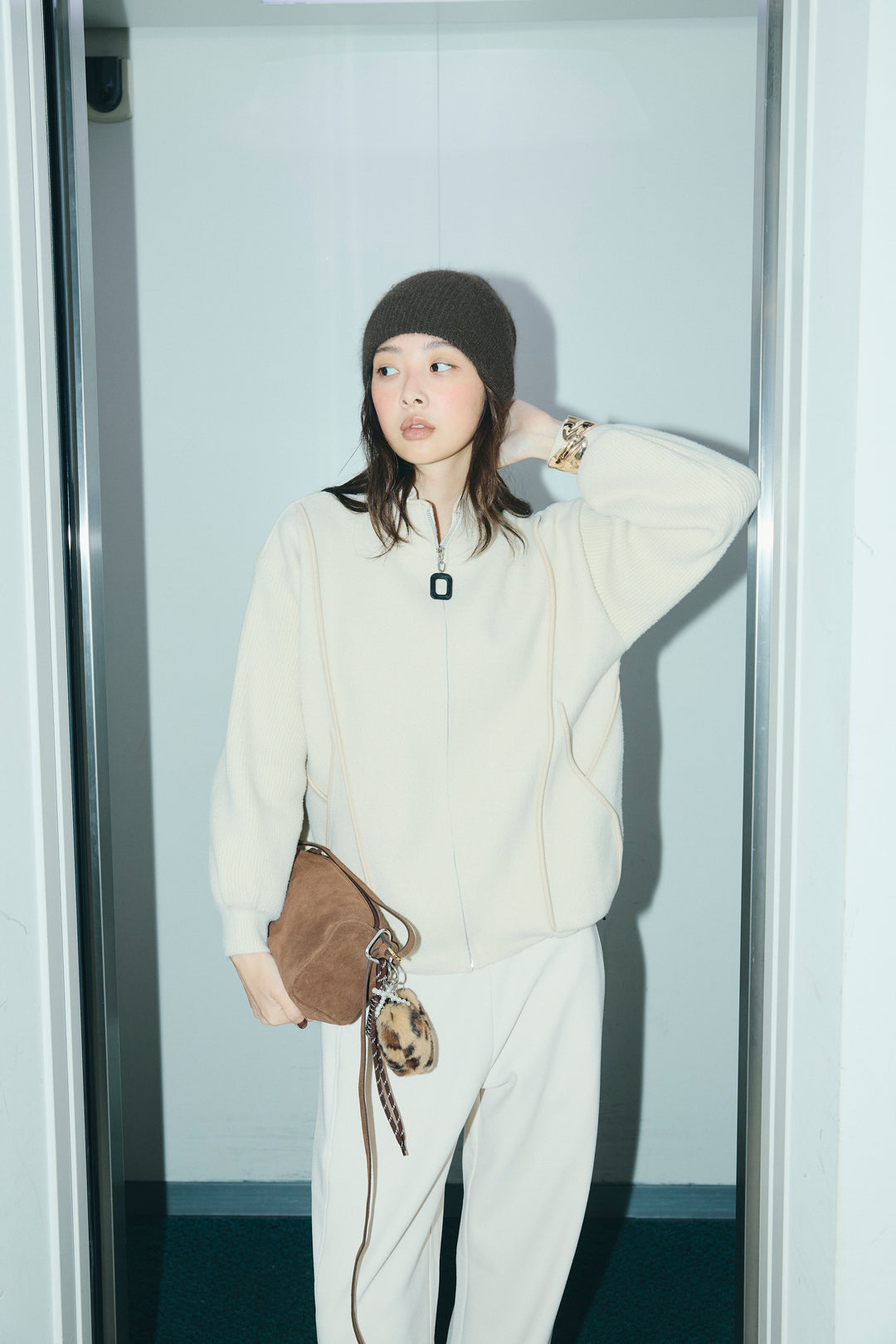 [予約/SET]パイピングハイネックブルゾン+裏起毛ポンチカーブパンツ (2set)