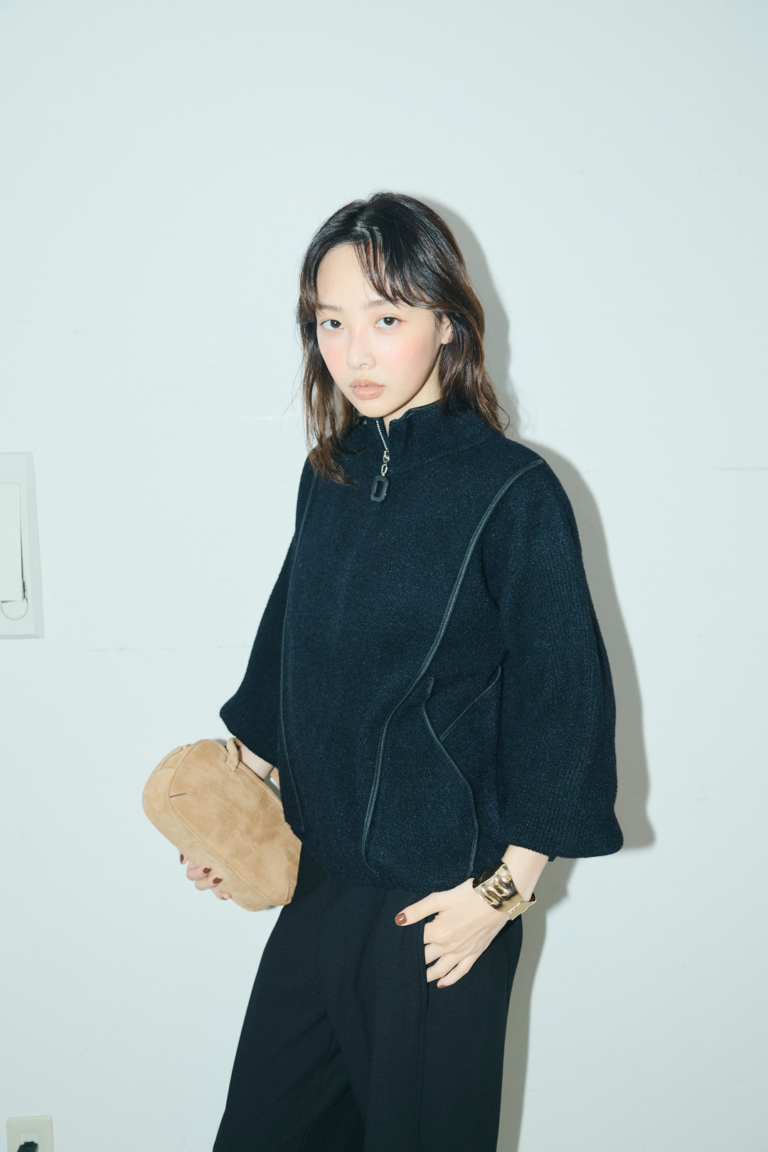 [予約/SET]パイピングハイネックブルゾン+裏起毛ポンチカーブパンツ (2set)