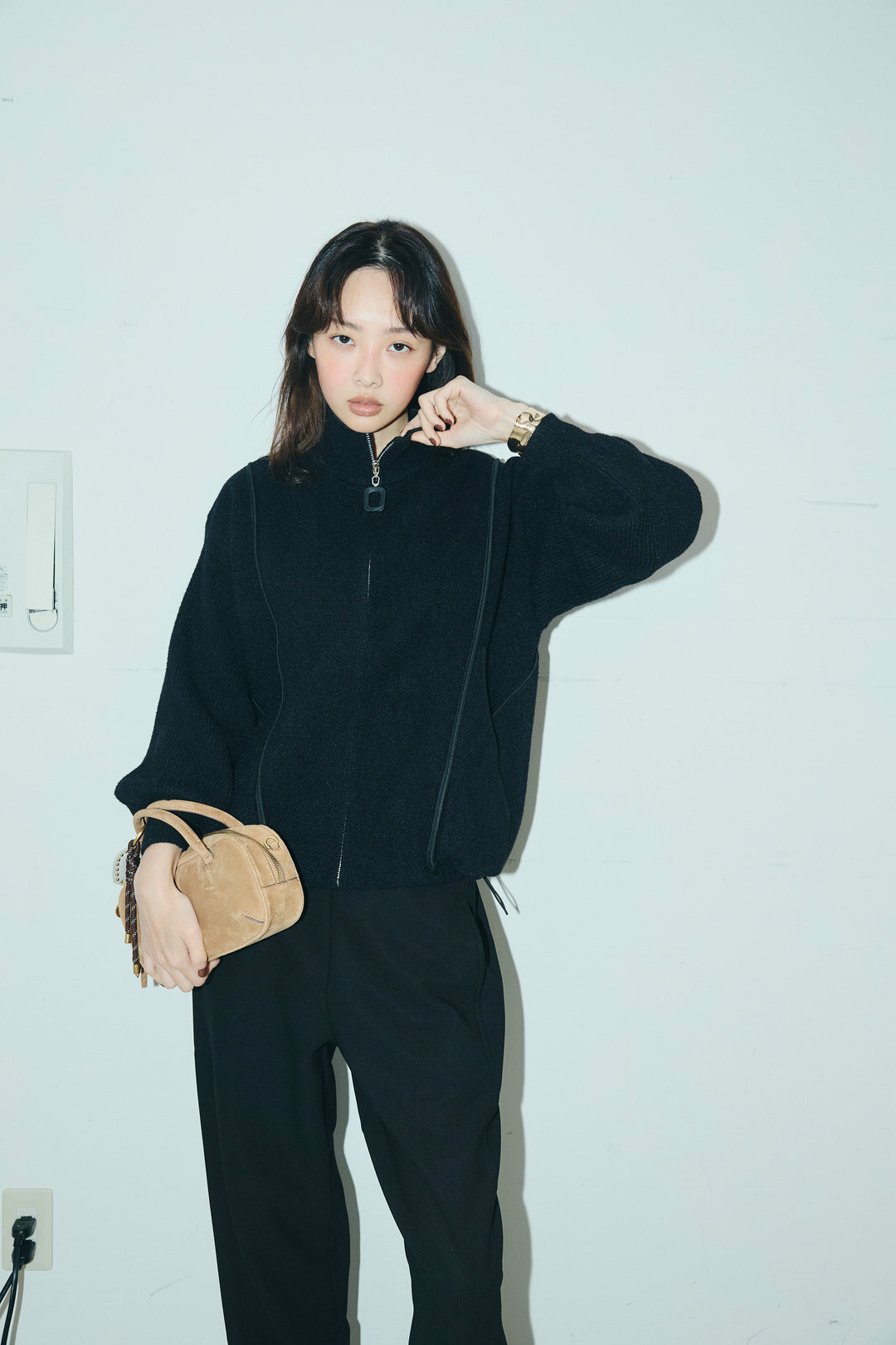 [予約/SET]パイピングハイネックブルゾン+裏起毛ポンチカーブパンツ (2set)