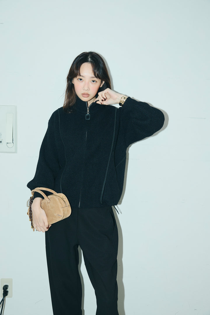 [予約/SET]パイピングハイネックブルゾン+裏起毛ポンチカーブパンツ (2set)