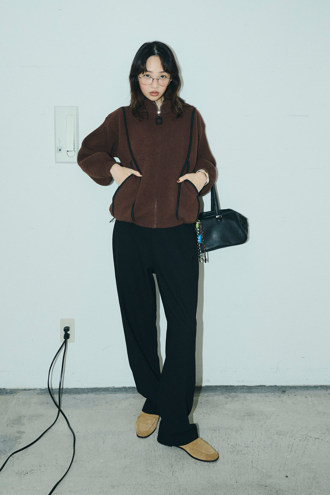 [予約/SET]パイピングハイネックブルゾン+裏起毛ポンチカーブパンツ (2set)