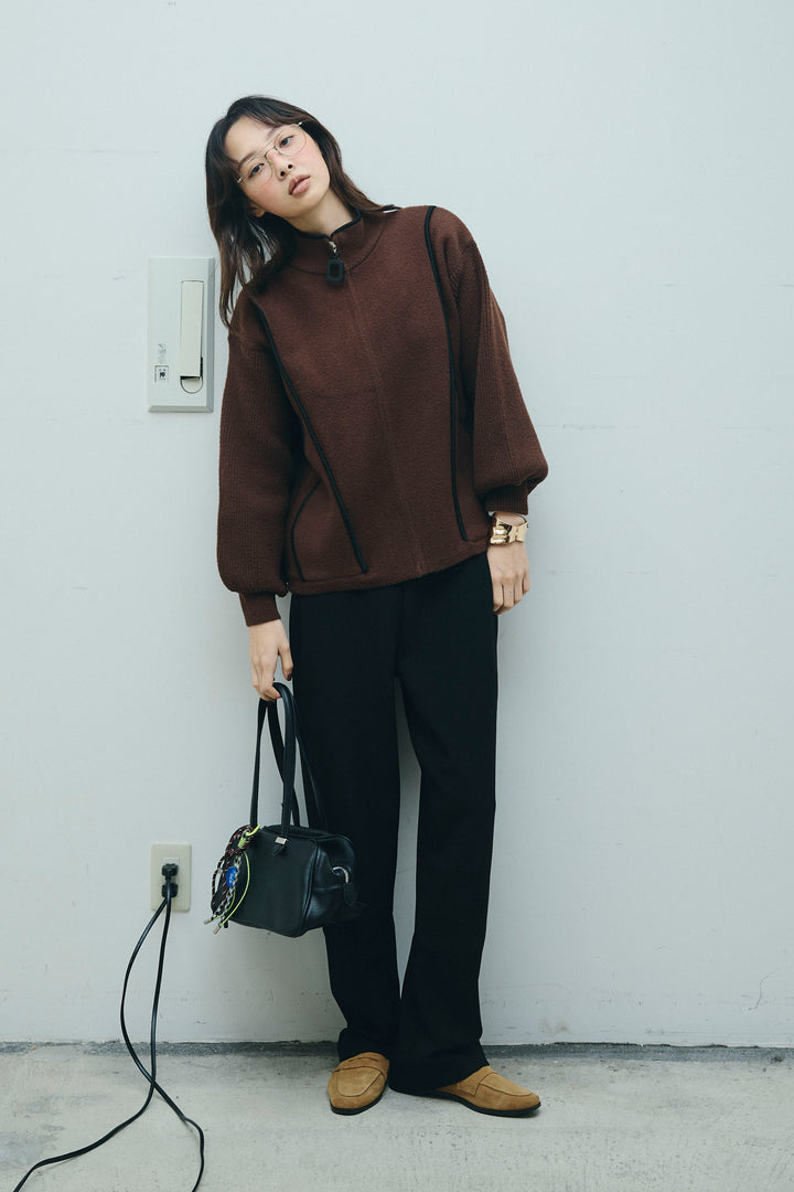 [予約/SET]パイピングハイネックブルゾン+裏起毛ポンチカーブパンツ (2set)