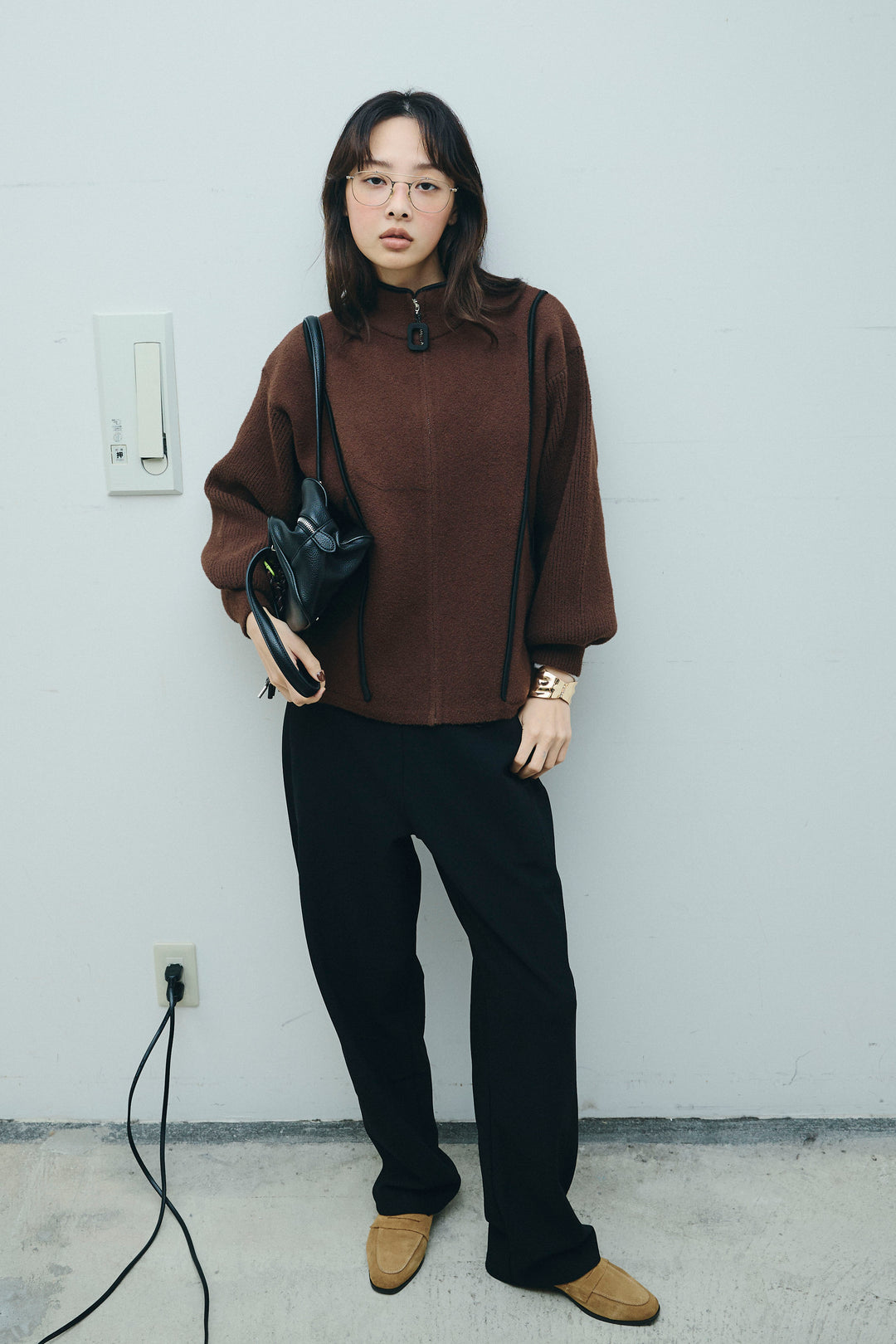 [予約/SET]パイピングハイネックブルゾン+裏起毛ポンチカーブパンツ (2set)