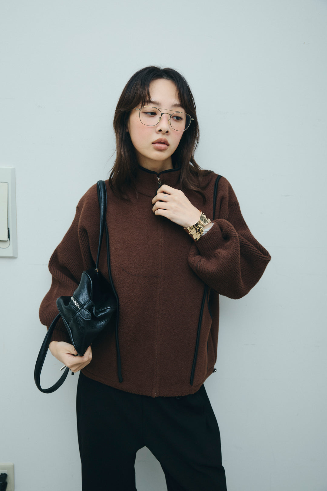 [予約/SET]パイピングハイネックブルゾン+裏起毛ポンチカーブパンツ (2set)