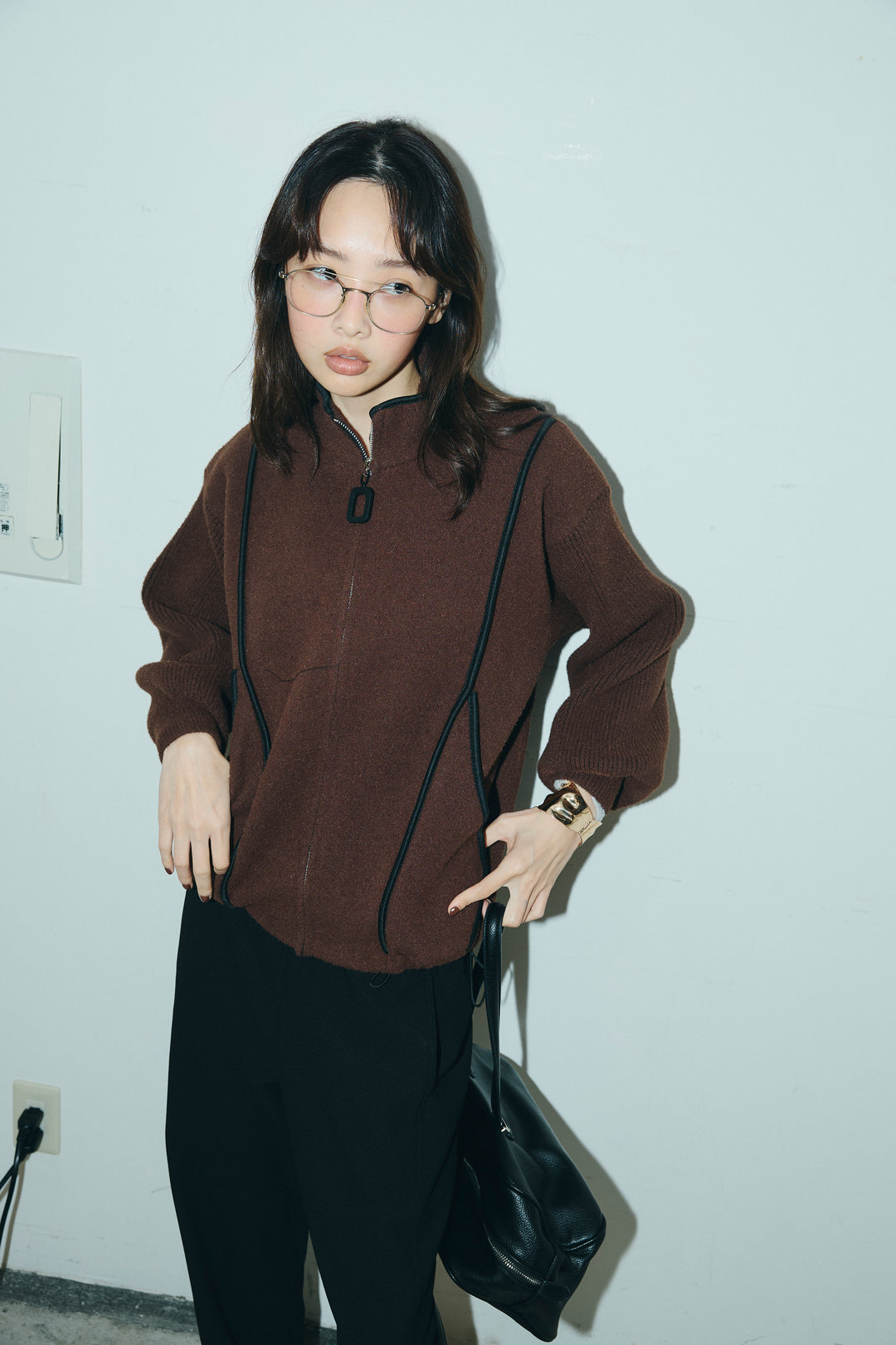 [予約/SET]パイピングハイネックブルゾン+裏起毛ポンチカーブパンツ (2set)