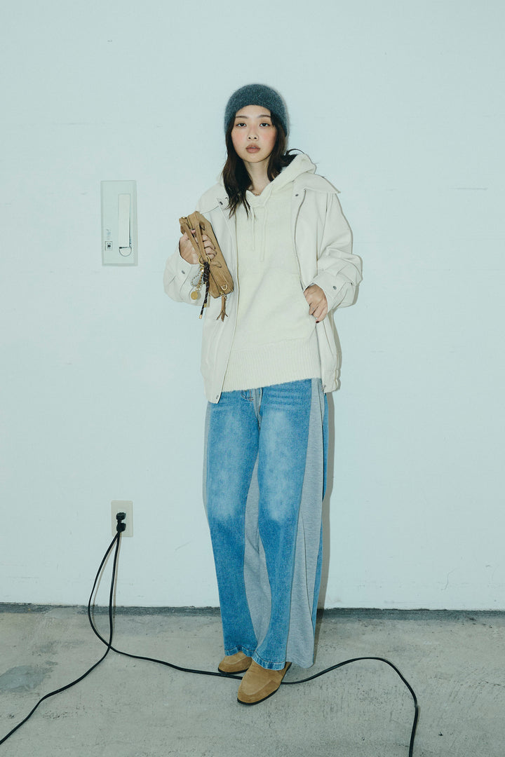 [予約/SET]フェイクレザーオーバーサイズブルゾン+ニットフーディ(2set)