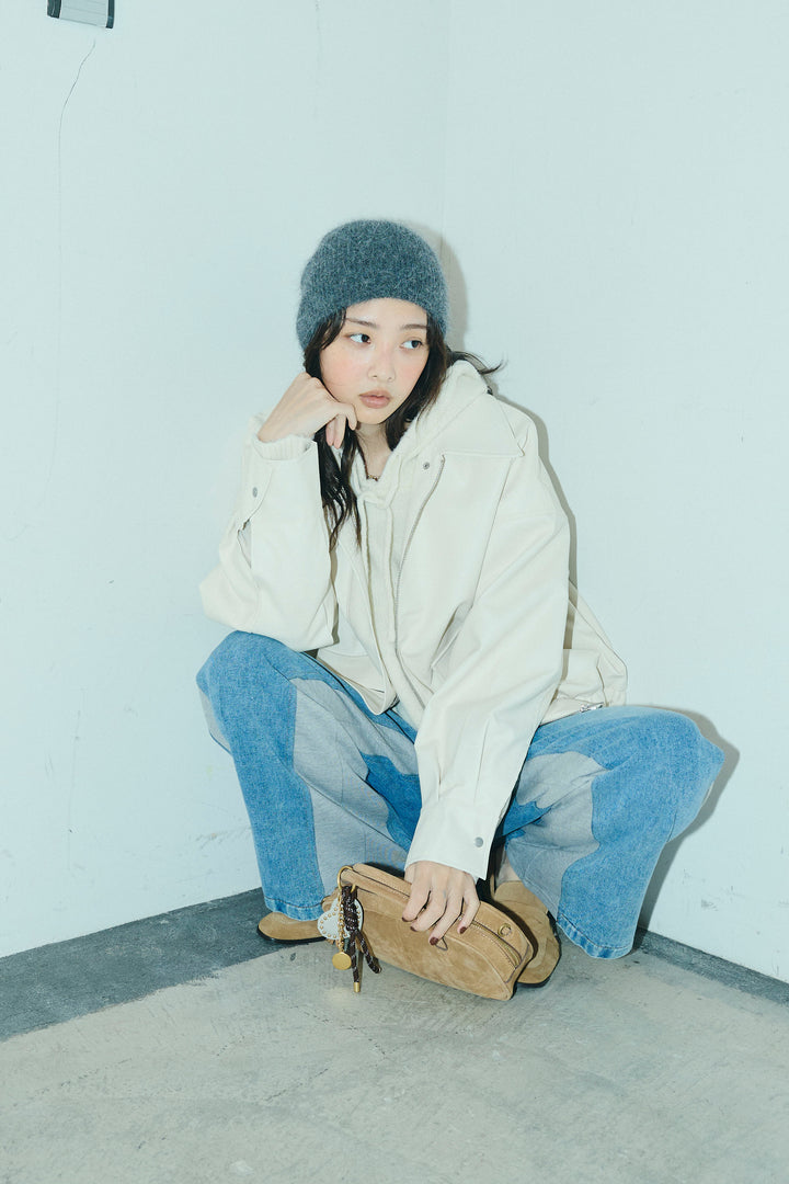 [予約/SET]フェイクレザーオーバーサイズブルゾン+ニットフーディ(2set)