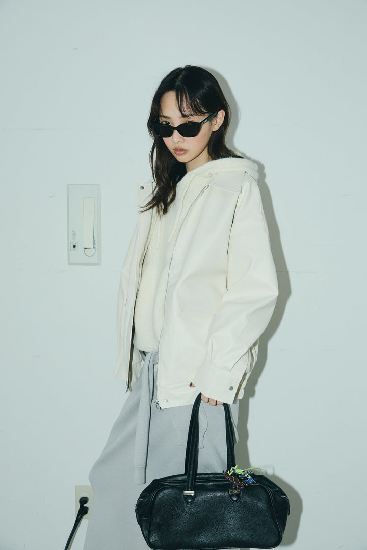 [予約/SET]フェイクレザーオーバーサイズブルゾン+ニットフーディ+ウエストラップニットスカート(3set)