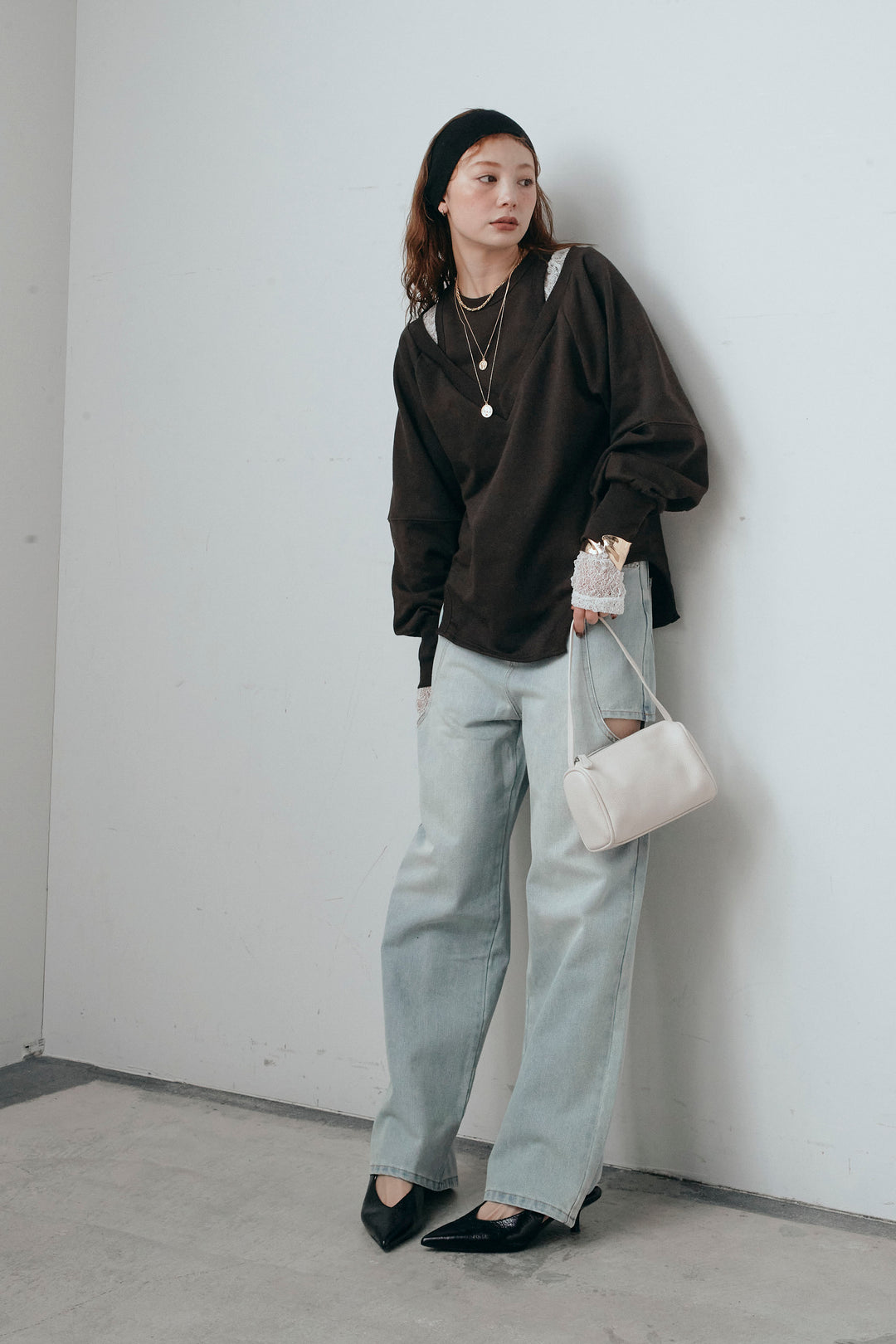 [予約/SET]カットアウトランタンスリーブスウェット+シアーレーストップス(2set)