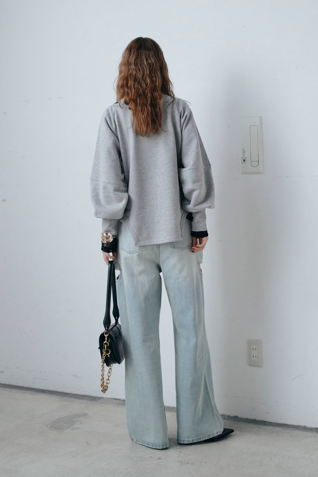 [予約/SET]カットアウトランタンスリーブスウェット+スラッシュカットデニム(2set)