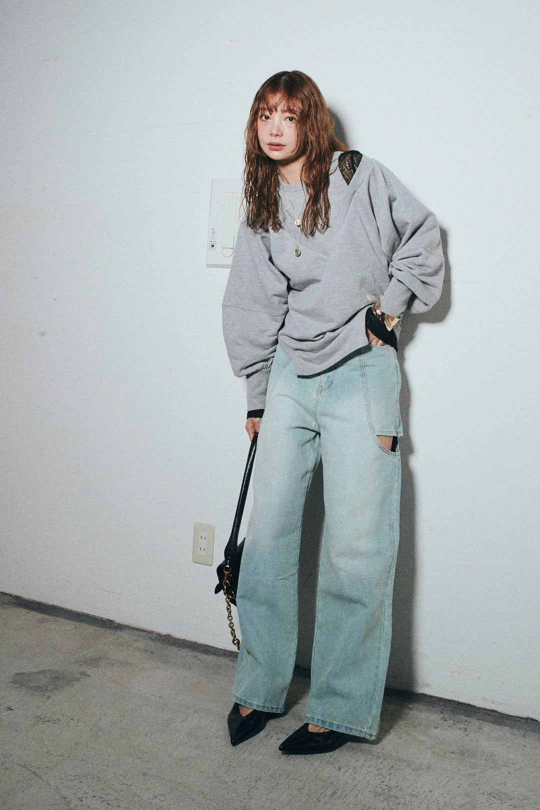 [予約/SET]カットアウトランタンスリーブスウェット+シアーレーストップス(2set)