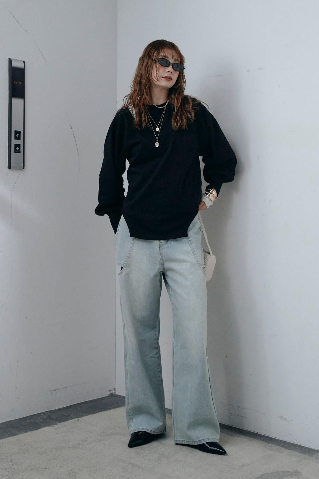 [予約/SET]カットアウトランタンスリーブスウェット+スラッシュカットデニム(2set)