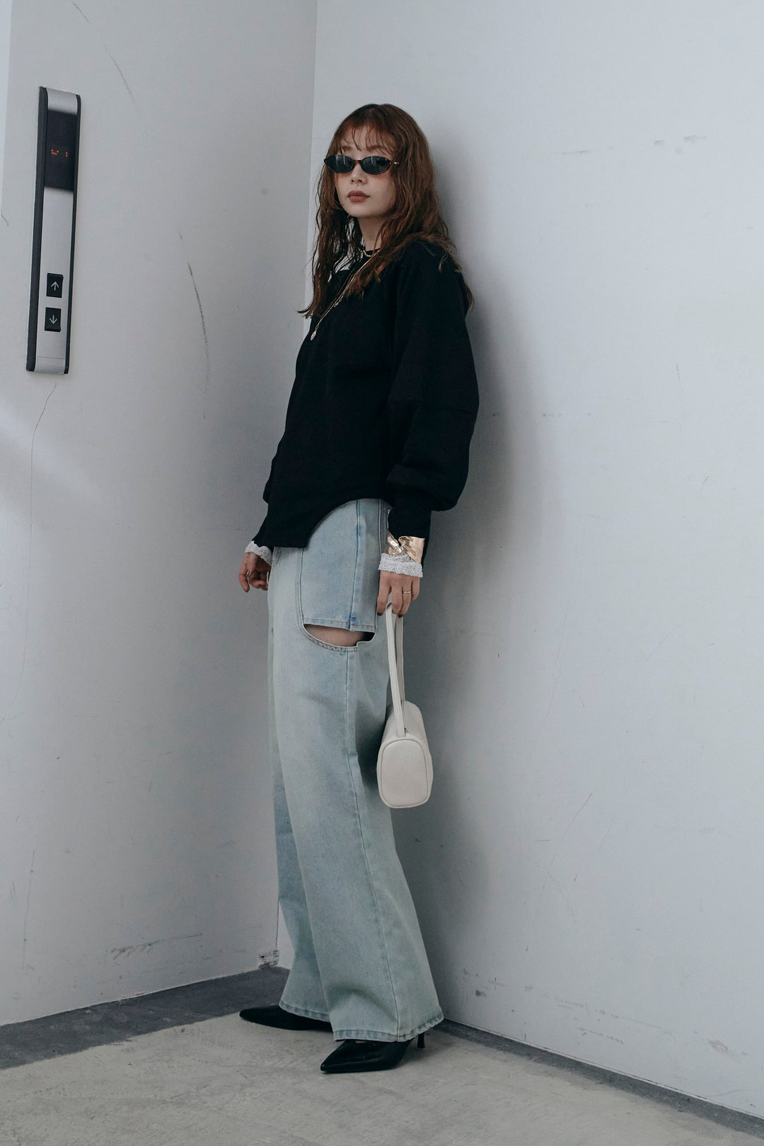 [予約/SET]カットアウトランタンスリーブスウェット+スラッシュカットデニム(2set)