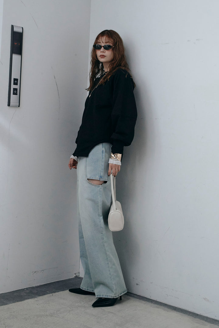 [予約/SET]カットアウトランタンスリーブスウェット+シアーレーストップス(2set)