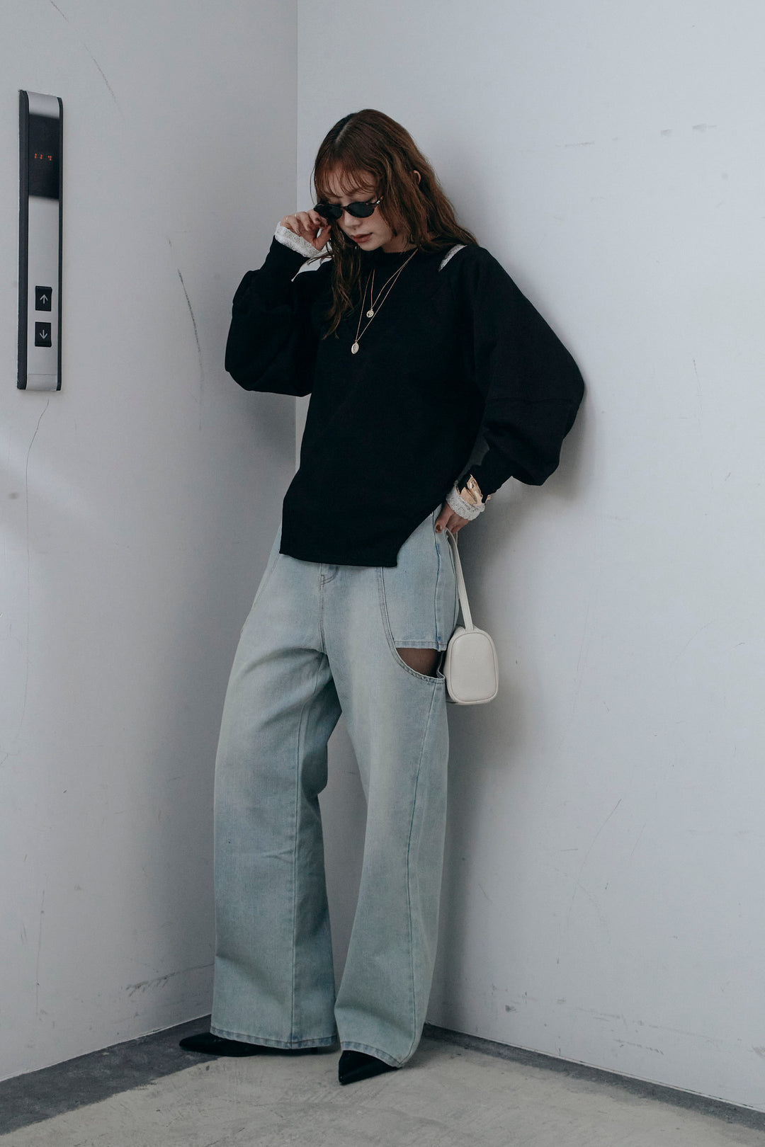 [予約/SET]カットアウトランタンスリーブスウェット+シアーレーストップス(2set)