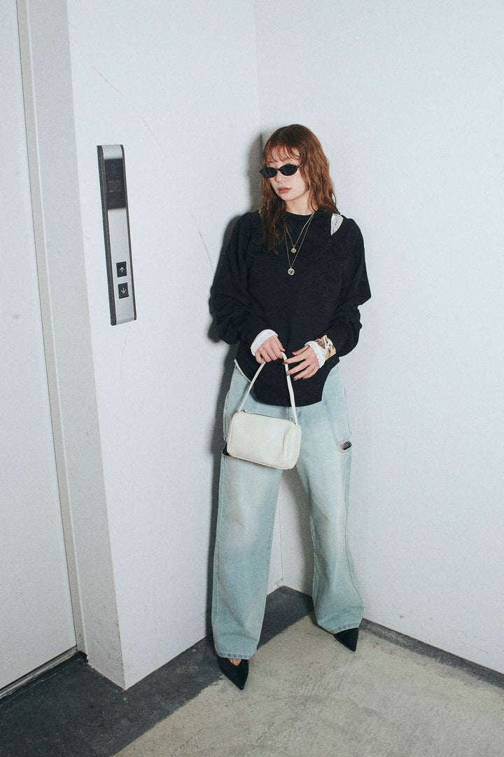 [予約/SET]カットアウトランタンスリーブスウェット+シアーレーストップス(2set)