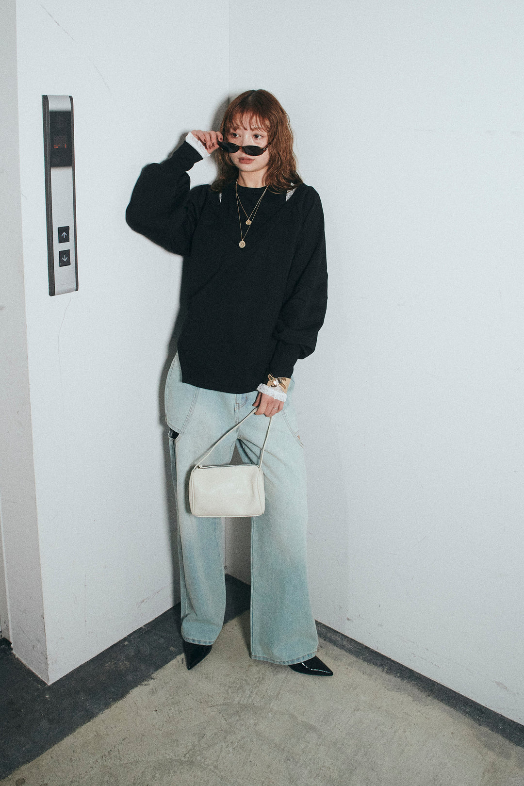 [予約/SET]カットアウトランタンスリーブスウェット+スラッシュカットデニム(2set)