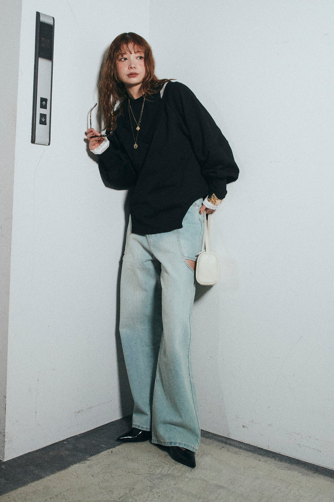 [予約/SET]カットアウトランタンスリーブスウェット+シアーレーストップス(2set)