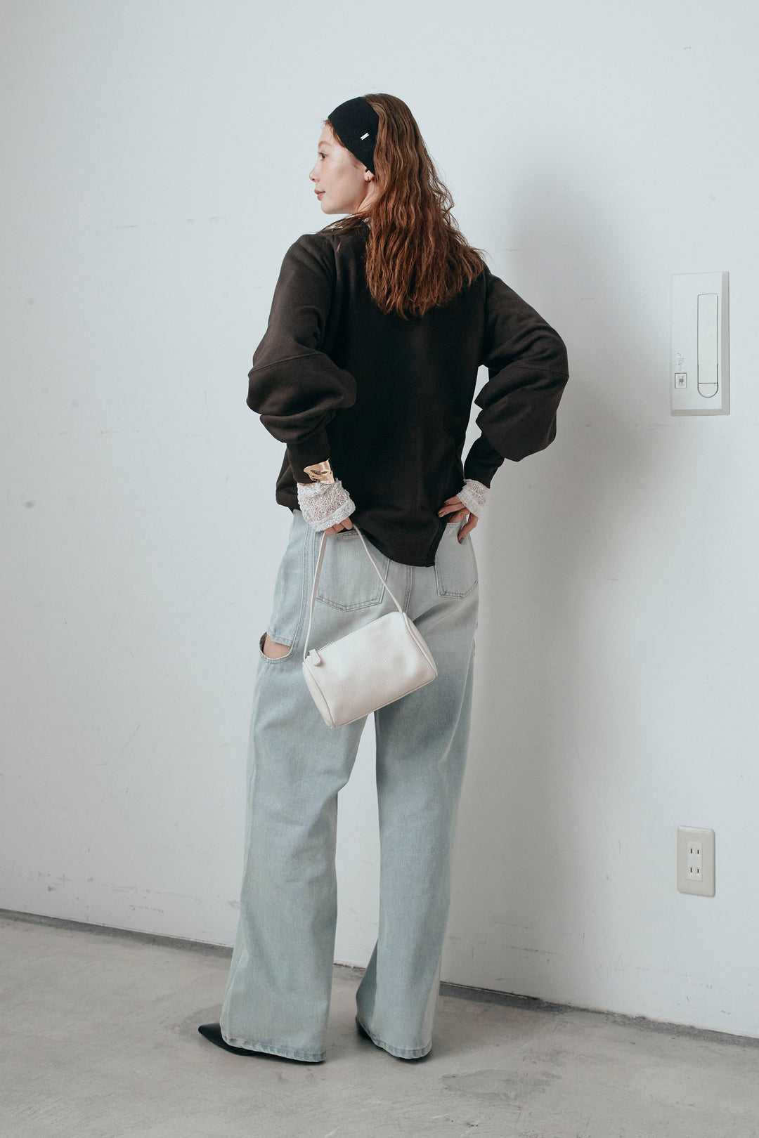 [予約/SET]カットアウトランタンスリーブスウェット+シアーレーストップス+スラッシュカットデニム(3set)