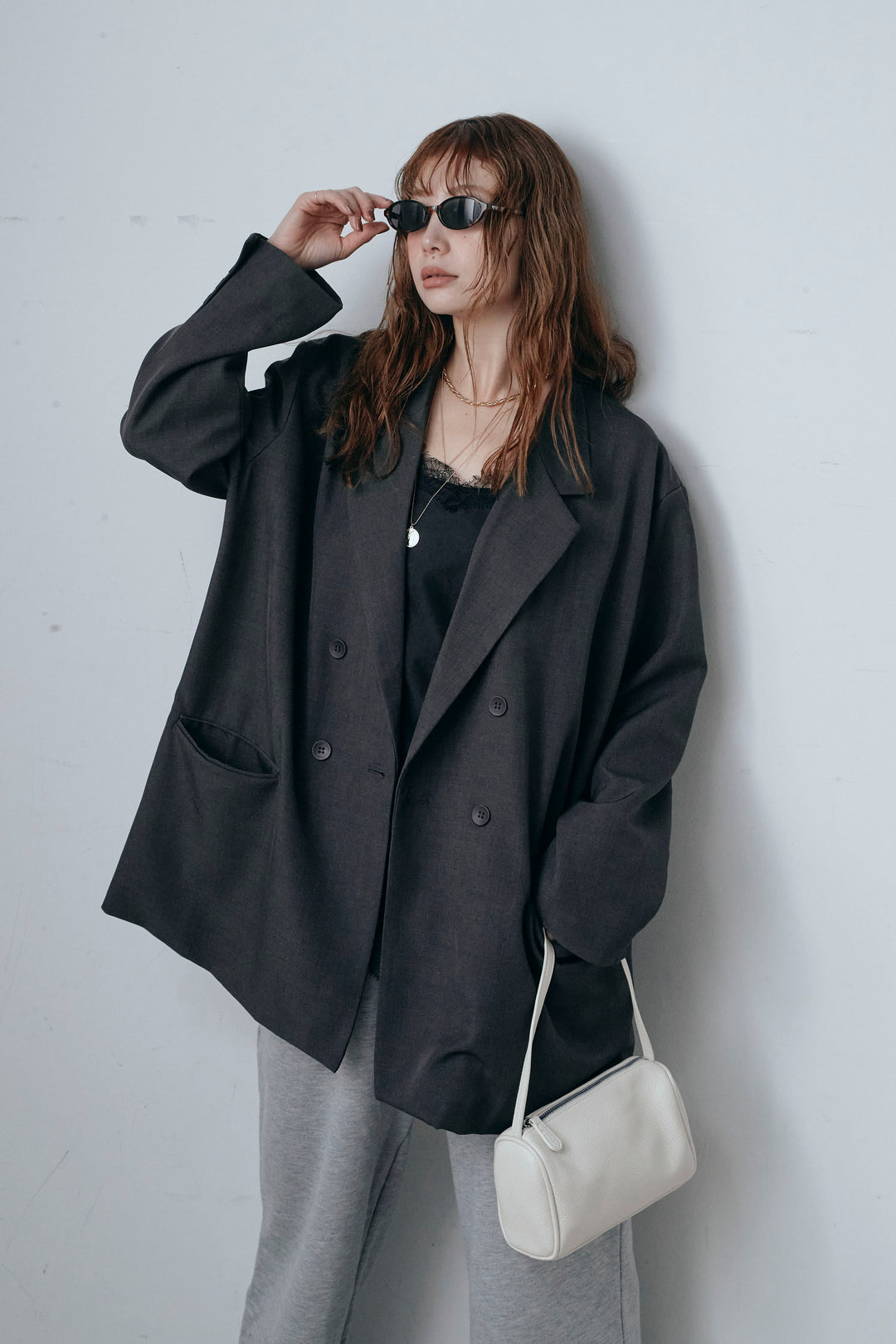 [予約/SET]ダブルプレーンジャケット+ロゴ刺繍ジョガー パンツ(2set)