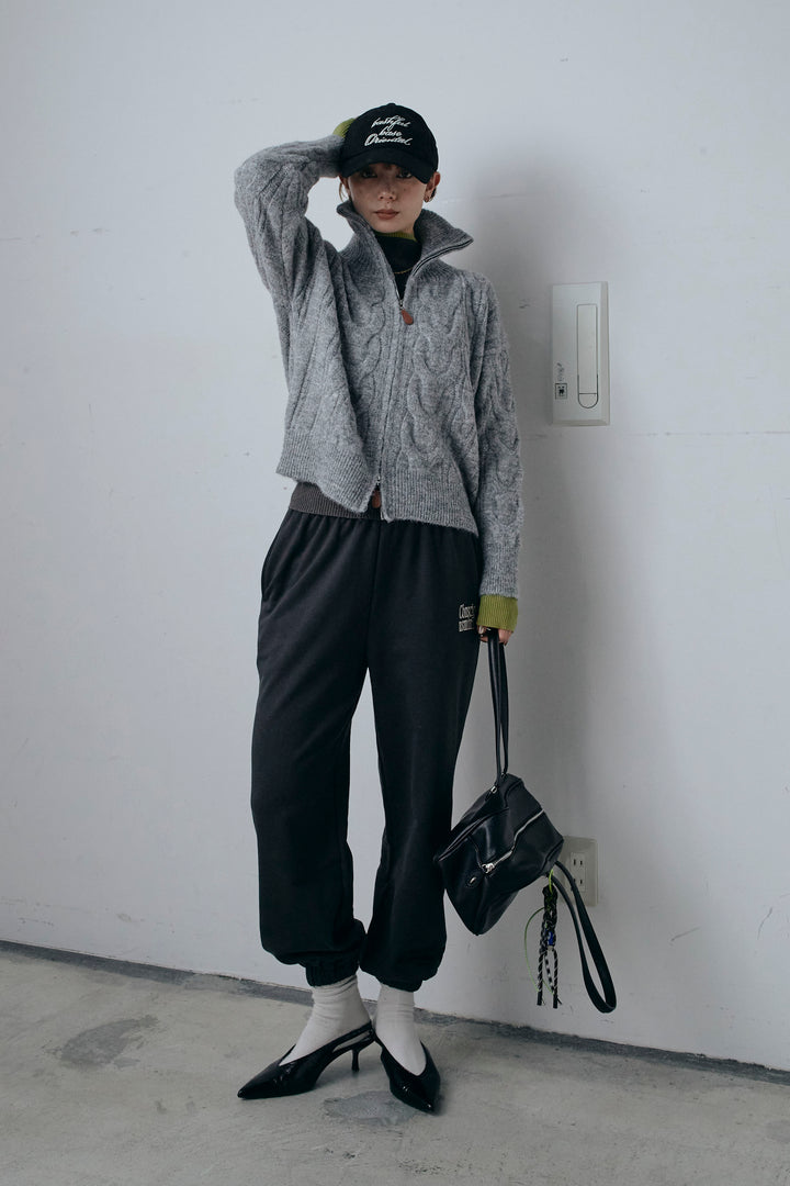 [予約/SET]ダブルジップケーブルハイネックPO+配色ミニハイネックリブTOPS+ロゴ刺繍ジョガー パンツ(3set)