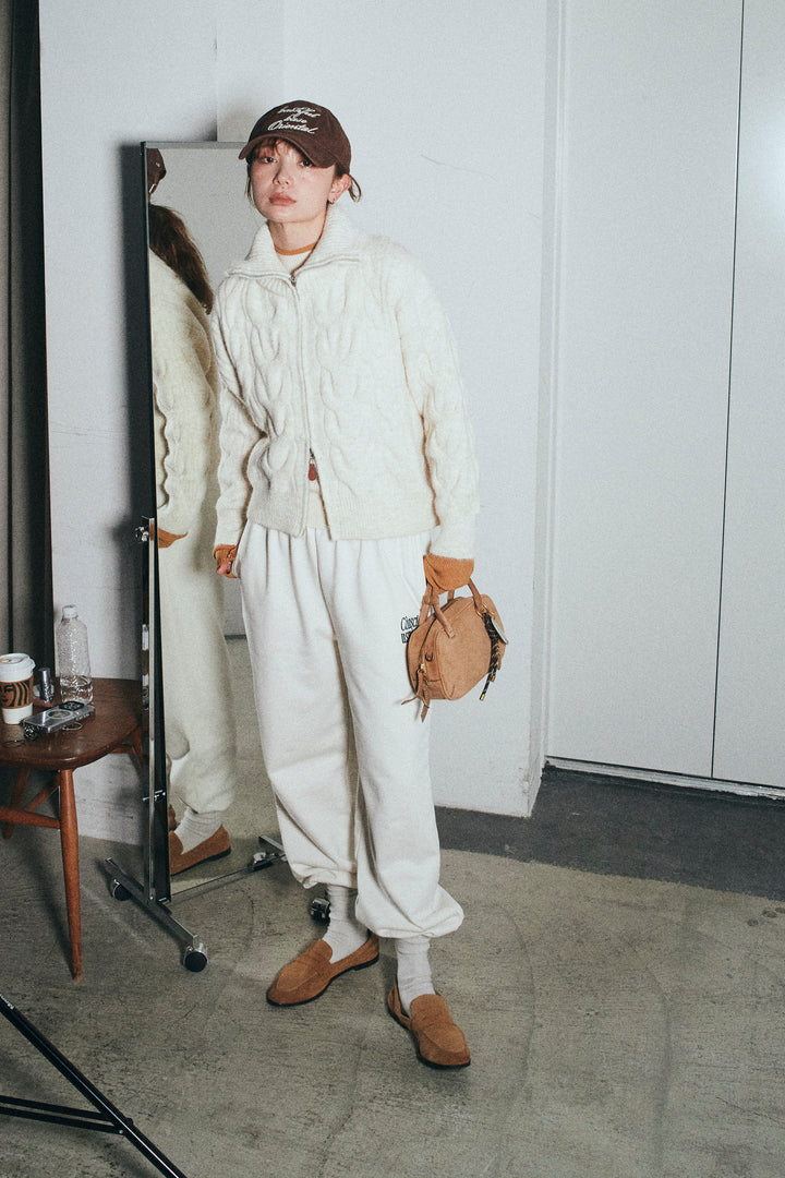 [予約/SET]ダブルジップケーブルハイネックPO+配色ミニハイネックリブTOPS+ロゴ刺繍ジョガー パンツ(3set)