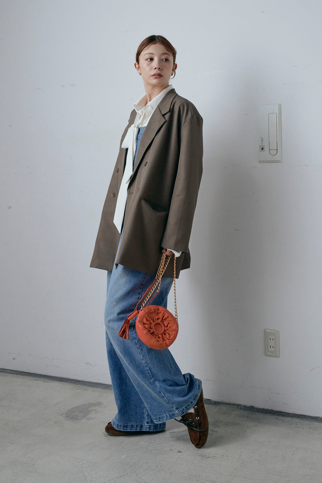 [予約/SET]ダブルプレーンジャケット+フロントジップストラップデザインデニムサロペット(2set)