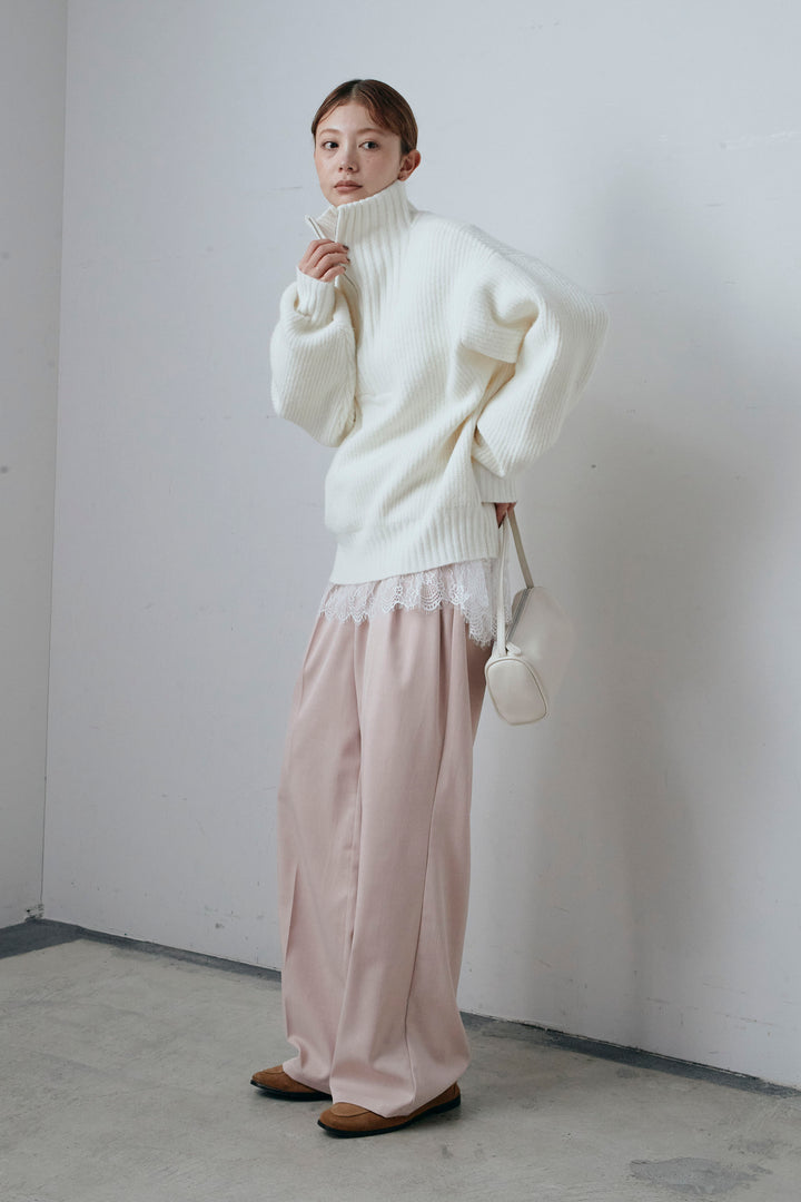 [予約/SET]ハーフジップハイネックニット+レースコンビカットソー+TRツイルスプリングカラータックパンツ(3set)