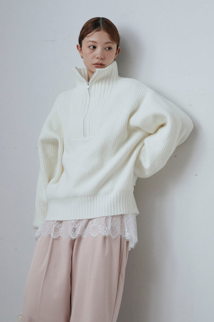[予約/SET]ハーフジップハイネックニット+レースコンビカットソー+TRツイルスプリングカラータックパンツ(3set)