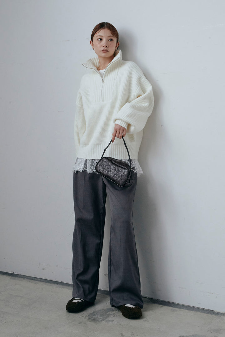 [予約/SET]ハーフジップハイネックニット+レースコンビカットソー+TRツイルスプリングカラータックパンツ(3set)