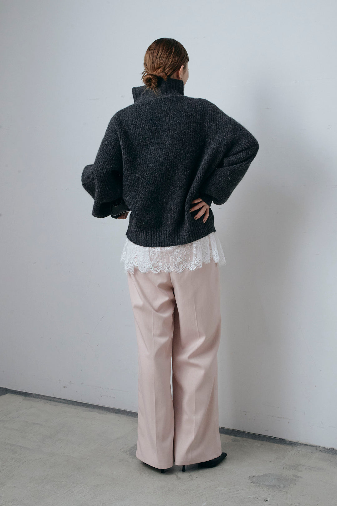 [予約/SET]ハーフジップハイネックニット+レースコンビカットソー+TRツイルスプリングカラータックパンツ(3set)