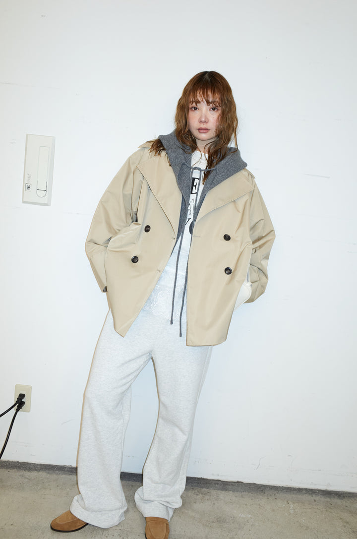 [予約/SET]ナイロンショートトレンチコート+スウェットフレアパンツ(2set)
