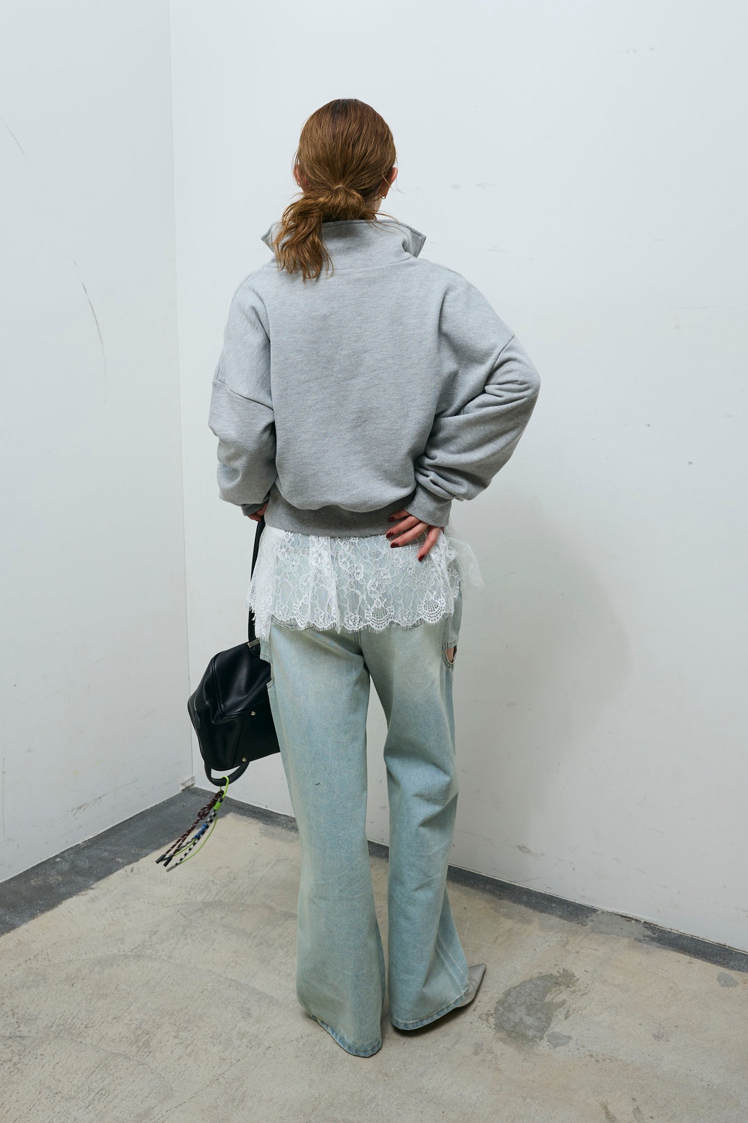 [予約/SET]ロゴ刺繍ハーフZIPスウェット+レースコンビカットソー(2set)