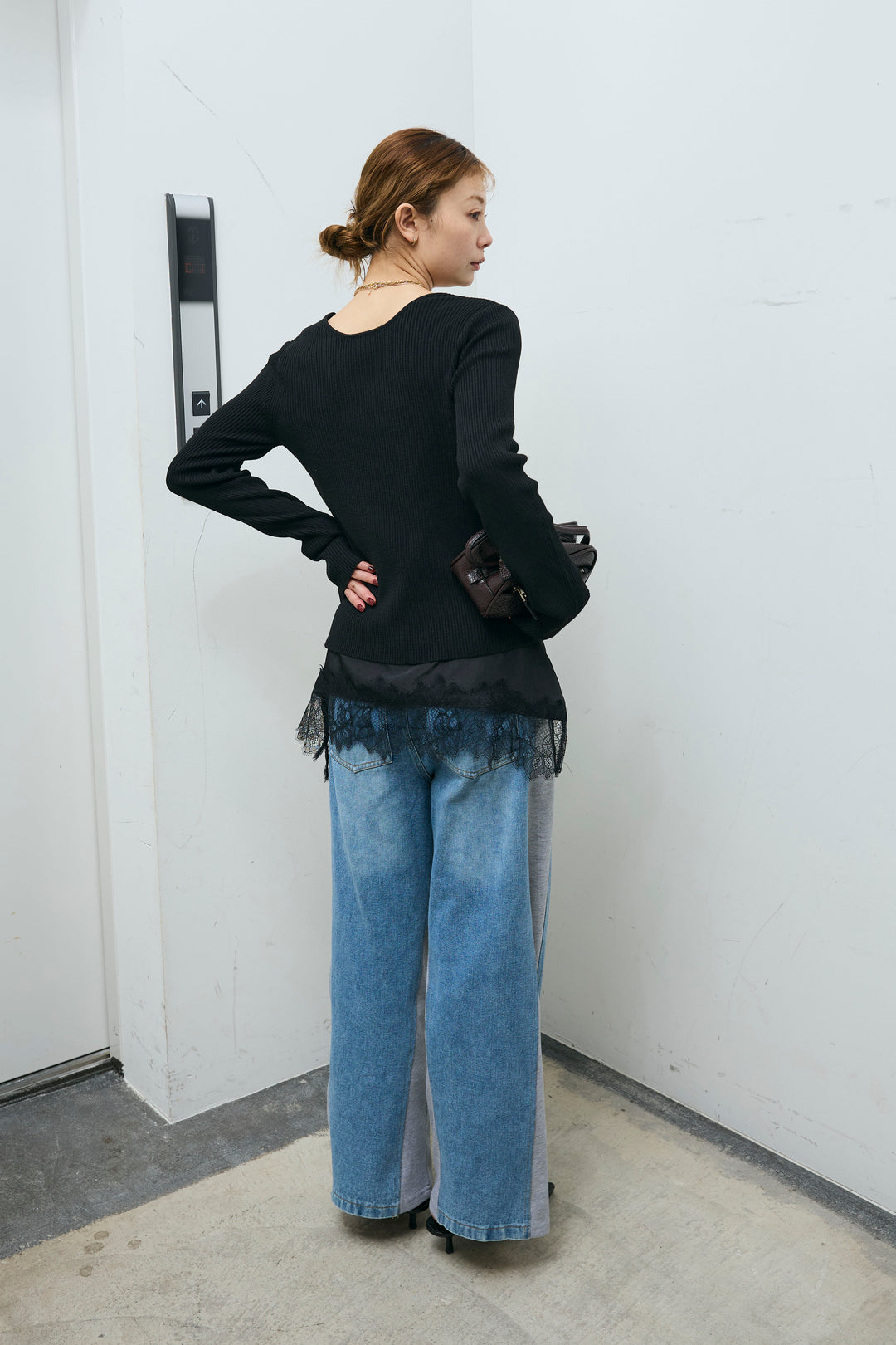 [予約/SET]レースアップ2wayリブニット+サテンレースキャミソール(2set)