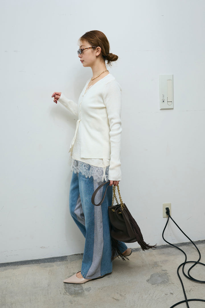 [予約/SET]レースアップ2wayリブニット+サテンレースキャミソール(2set)