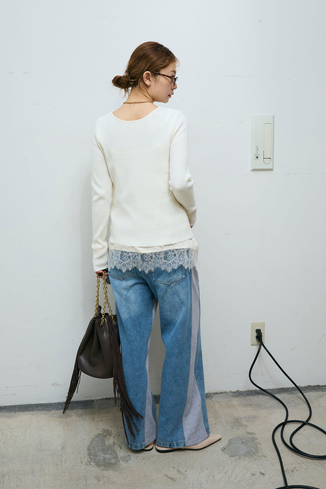 [予約/SET]レースアップ2wayリブニット+サテンレースキャミソール(2set)