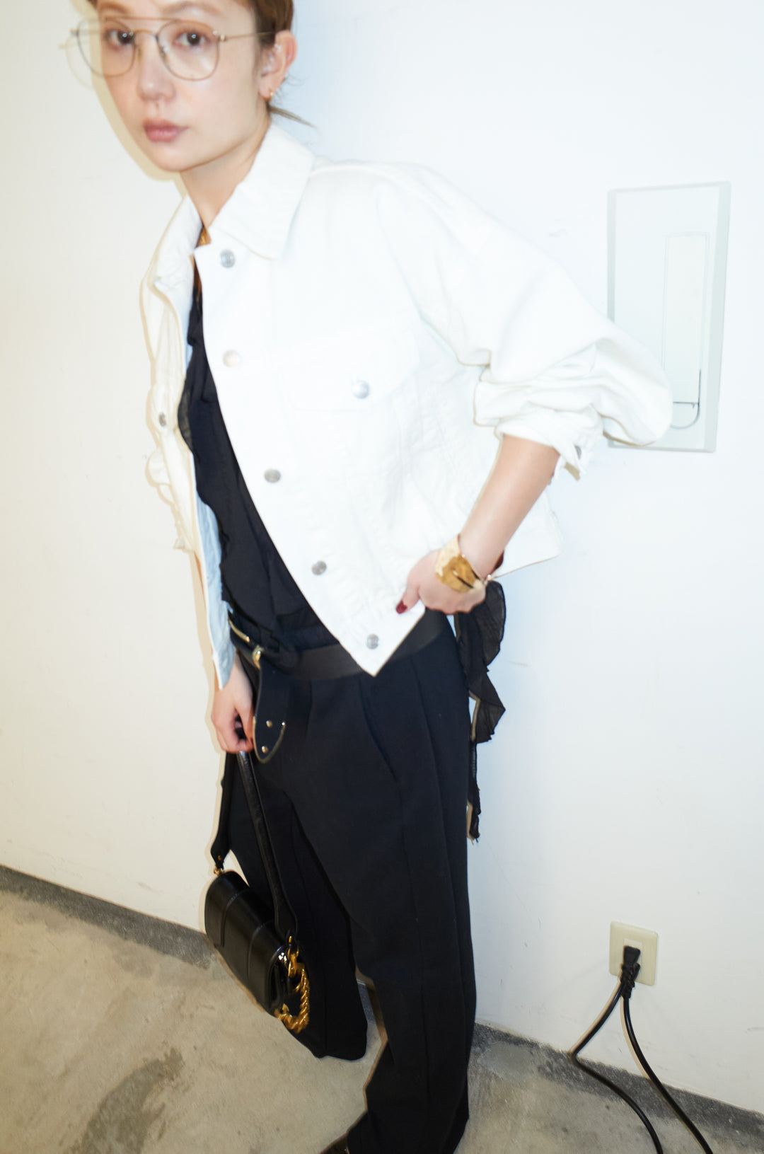 [予約/SET]デニムツイルジャケット+ラッフルフリルキャミソール+スウェットフレアパンツ(3set)