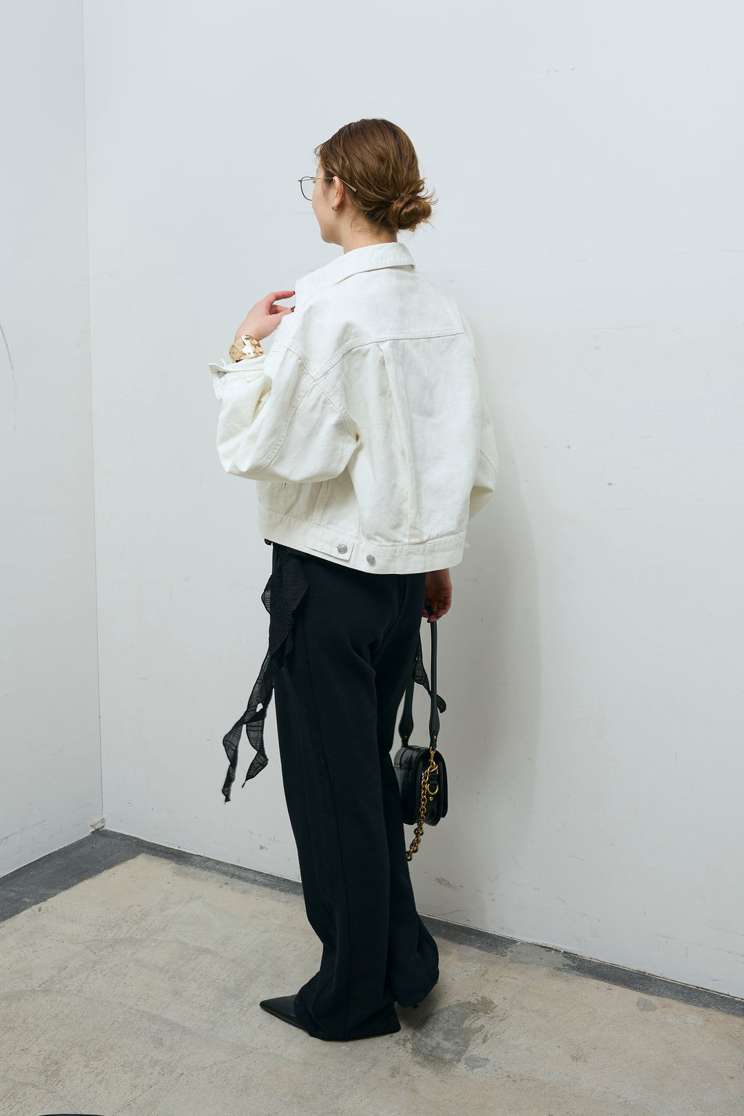 [予約/SET]デニムツイルジャケット+ラッフルフリルキャミソール+スウェットフレアパンツ(3set)