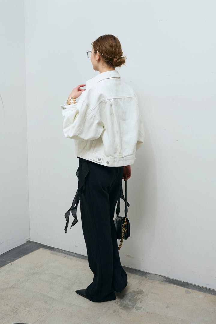 [予約/SET]デニムツイルジャケット+ラッフルフリルキャミソール+スウェットフレアパンツ(3set)